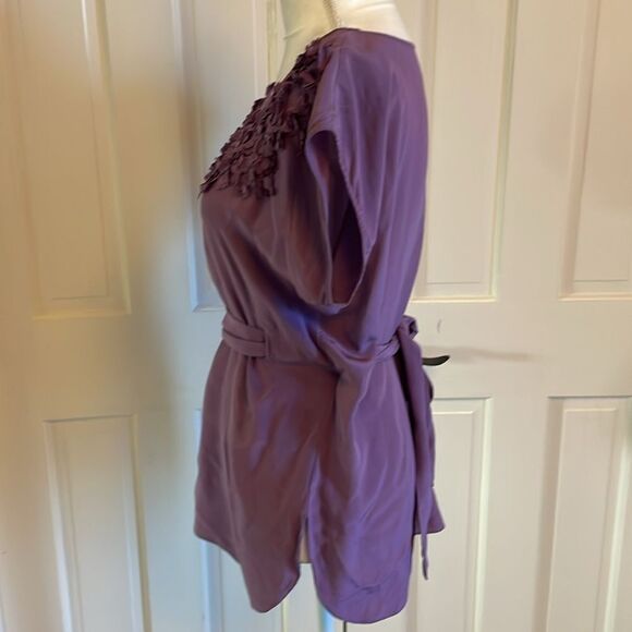 Rebecca Taylor Purple Silk Floral Appliqué Blouse size 8 - Picture 5 of 8